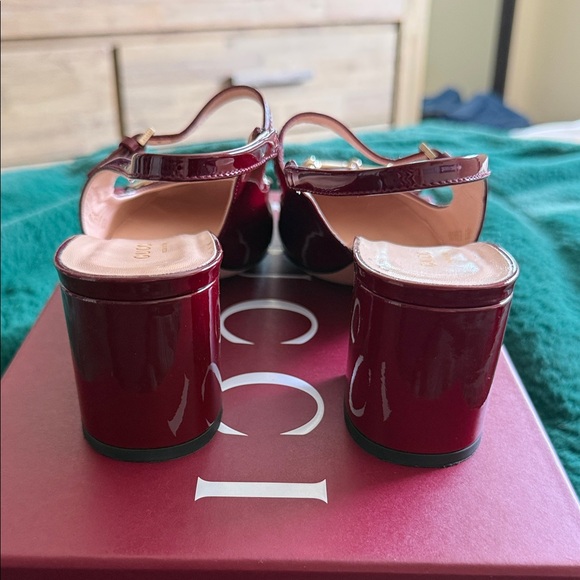 Gucci Burgundy Patent Leather Horsebit Slingback Pumps - Picture 4 of 7